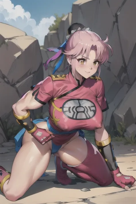 ((Nsfw:2.0,masterpiece,  best quality:1.1、Nipple marks,Camel hoof,blush,A thick body with thick muscles:1.6,Big Breasts,Big swollen butt, pants that are about to be taken off, on all fours, masterpieces)), oh dear, has bundled hair ,  Dragon Quest,  1 girl...