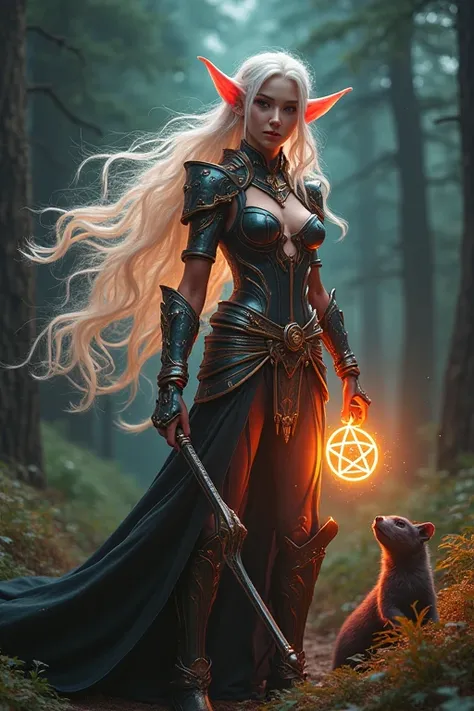 A  very beautiful elf girl, very pale skin tone texture, very colorfull fashionable long wavy hair styles, wearing a cyberpunk armor elvish, ilumminating treasure grade illuminating color armor designs, casting a entanglement root spell magic, holding a tr...