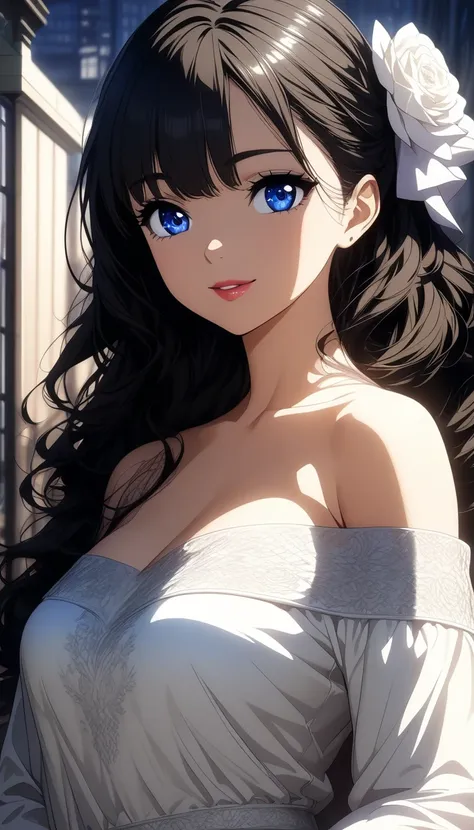 ( best quality:1.2,  Very detailed, Anime Style,  Detailed CG Illustrations ,   ultra high resolution,  high contrast , masterpiece:1.2,  best aesthetics), ( 1 girl), ((セクシーな赤い花柄の着物を着た Beautiful Women、 silk fabric that fits the body perfectly 、 off-shoulde...