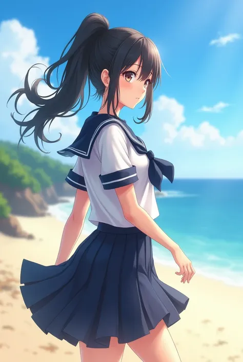 （((Fine weather、Autumn sky､An island of perpetual summer)))、（((Upper body close-up composition、During a walk、profile)))、(((High school girls)))、((One girl)), ((Best Quality)), (Very detailed), ( very detailed CG integration 8k Wallpaper), Very detailed, Hi...