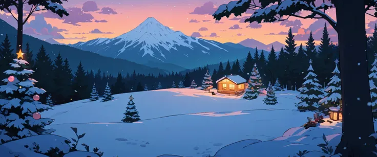 Christmas vibes ultrawide ,cozy ,lofi ,landscape ,forest ,mountain