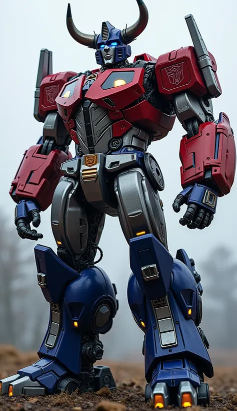 Here’s a prompt to generate a hybrid fusion of Optimus Prime and a bull:

"Create a powerful and imposing fusion of Optimus Prime and a bull, blending the strength and fierce presence of both. The body should be a massive, muscular robotic figure with elem...