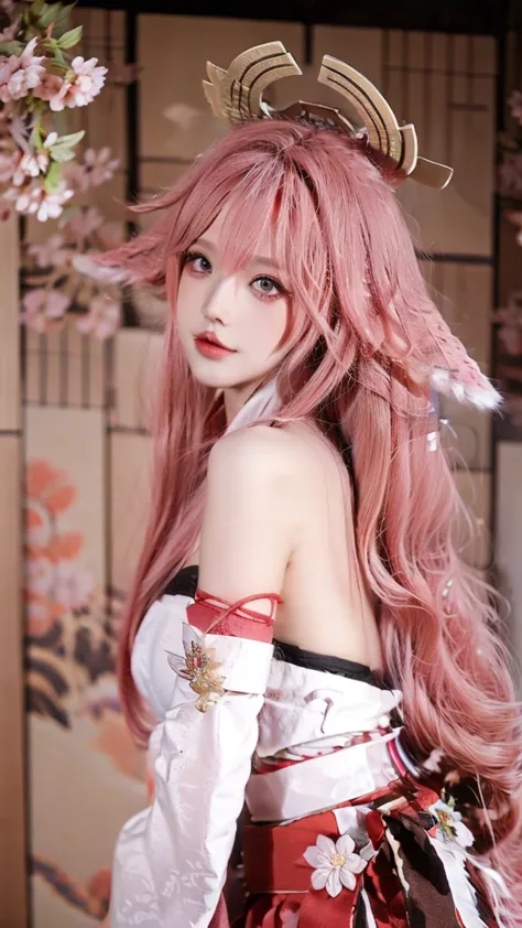 masterpiece original creator, sakura garden ， ultimate cat girl ,  cute cat girl , bangs, long pink hair,  bell headpiece ,  bri...