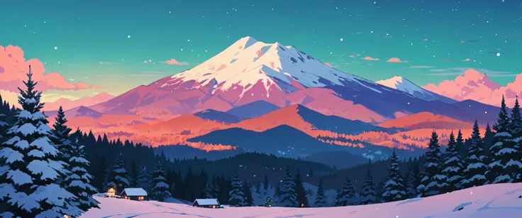 Christmas vibes ultrawide ,cozy ,lofi ,landscape ,forest ,mountain