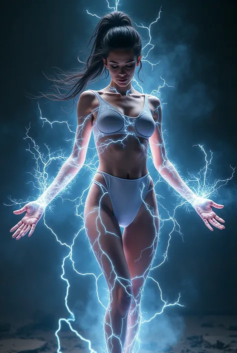 A hot lady with thousands of volts and hundreds of amps current all over her body