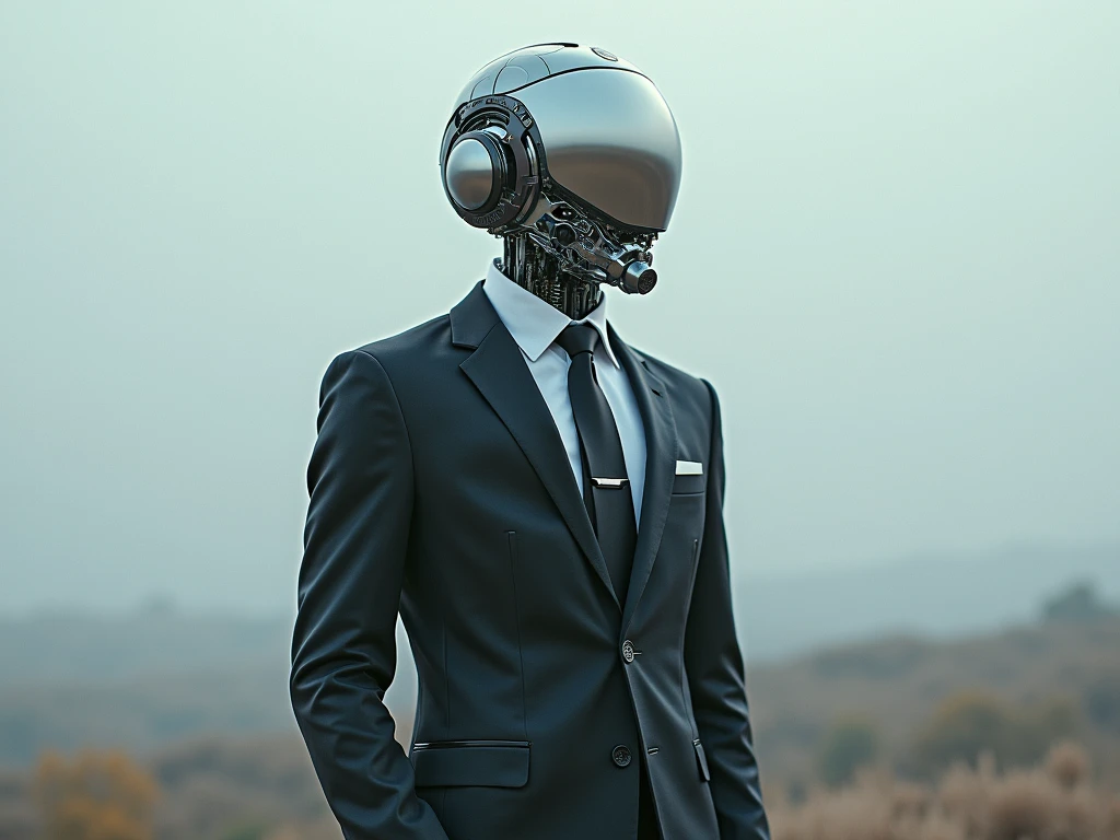 an image of man in a suit and helmet, in the style of cyber punk surrealism, mobile sculptures, chromatic saturation, tinkercore, made of glass, vaporwave, grey academia