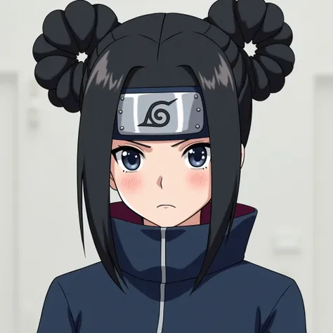 Anime, only Naruto anime show(female Naruto skin color, black) six paths mode (Naruto, female outfit, color, silver(and blue design detail trim)Black Hair, Doughnut Hair Bun, 