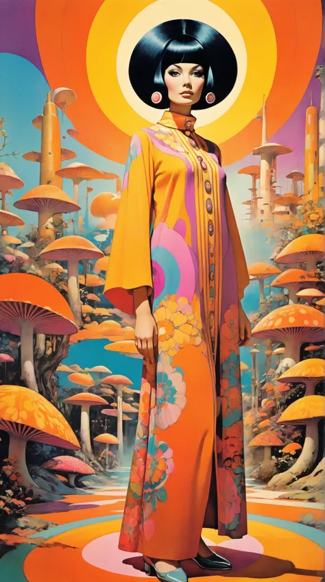 jugendstil 1960s psychedelic epic full body gogo clothes portrait by John Pitre and Marimekko, 1960s elements, California dreaming, serialism, upscaled, vintage, beautiful breathtaking fascinating elegant 
