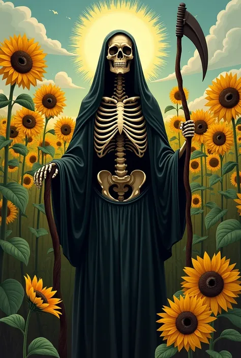 Santa Muerte with sunflowers 