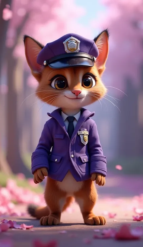 Adorable kitten in Judy Hopps costume、 The kitten is standing on two legs like a human、Dreamland、Realistic