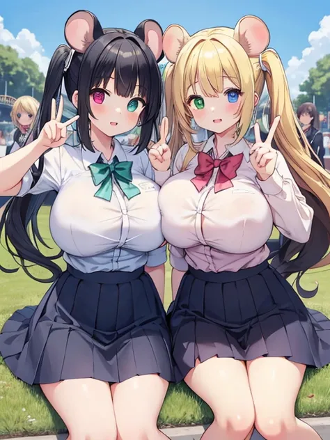 (ultra-detailed, master piece, best quality, high resolution, beautiful hair, beautiful eyes, expressive eyes, perfect face, perfect human structure),
Amusement park, dreamland, Tokyo Disneyland, ((2girls, blonde and black hair)),
 
Girl in school uniform ...