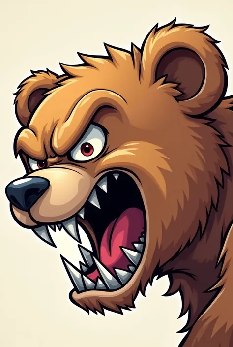 Angry
 cartoon teddy bear face with silver fangs side view