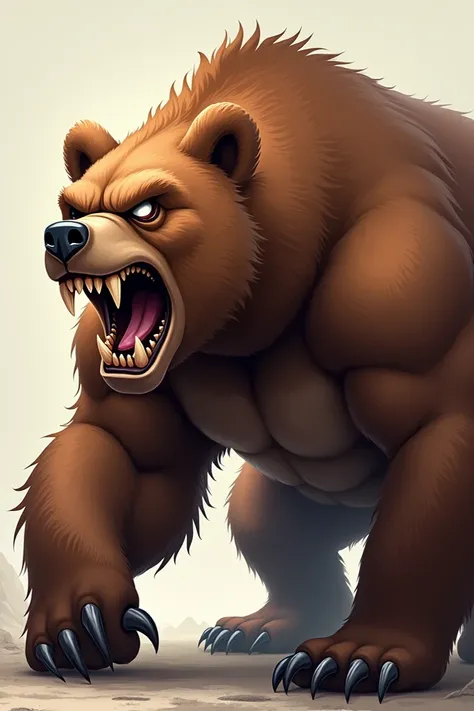 Realistic angry bear cartoon with silver fangs side view