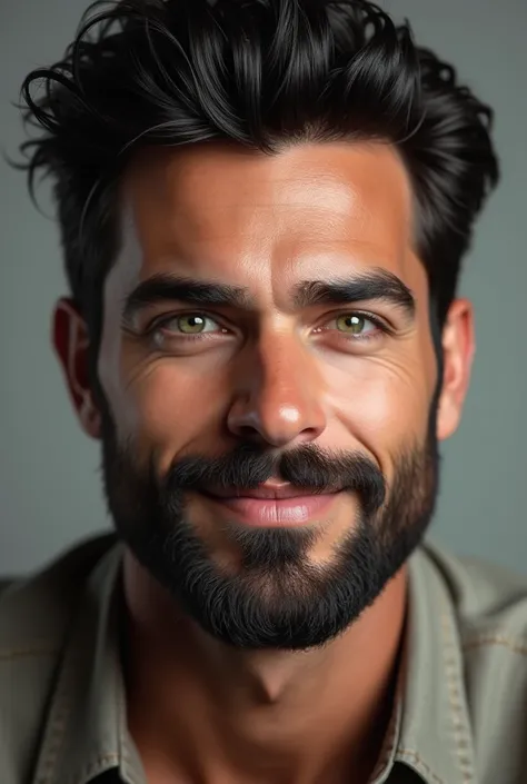 ct02k5de878c73elans0 very realistic portrait of a handsome man, ((( identically face shaped original ))), with a 33-year-old man, very masculine face with well-defined and similar characteristics, real details. Dark hair is messy hair and shiny. A full and...