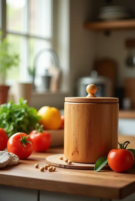 A cylinder jar from wood for keeping food  , colorful