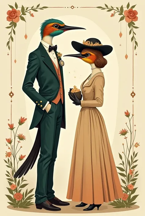 Mr. and Mrs. Colibri,  vintage style for logo, no text 