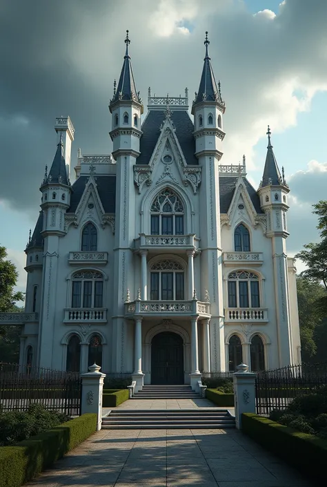 Create a white gothic mansion