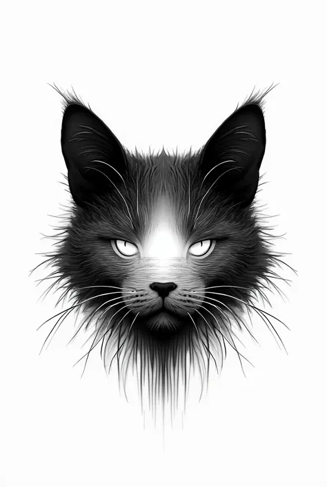 Digital style logo and 2D black cat head formed by only lines looking from the front and in the center of this one in white has drawn a lake with lines 
