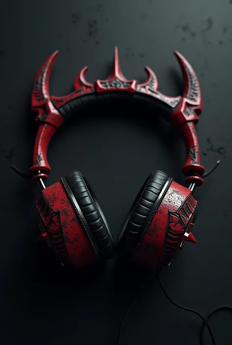 Headphones, ear clip, black and red colour, devil