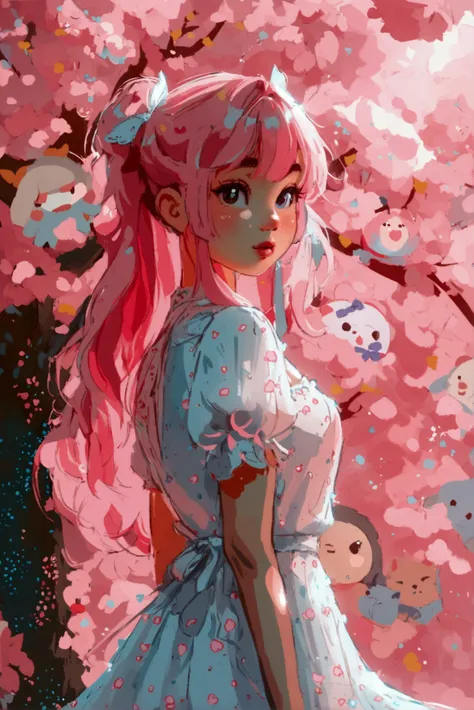  pink-haired anime girl in white dress standing in front of pink background, Chibi girl,  shibianime  girl,  Cute art style ,  Anime Chibi ,  kawaii jibi ,  cute kawaii girl , Cute anime girl, Cute anime style, Shibi art , Cute anime,  shibianime ,  Cute G...