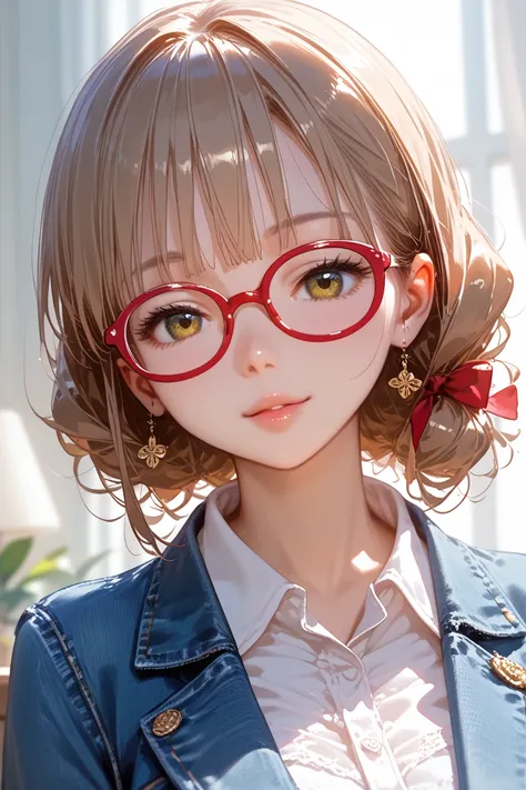 anime girl with big breastes and glasses posing for the camera, seductive anime girl, attractive anime girl, with glasses, beautiful anime girl, anime best girl, smooth anime cg art, anime visual of a cute girl, pretty anime girl, beautiful anime portrait,...