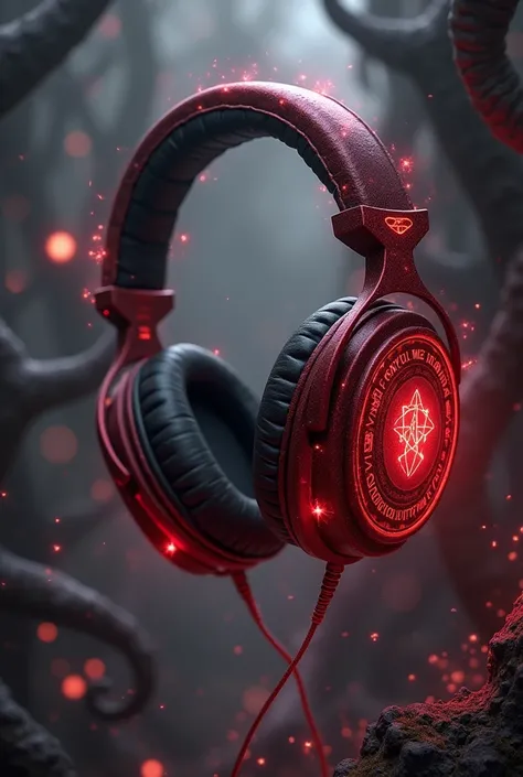 Headphones, red colour, magic style, evil