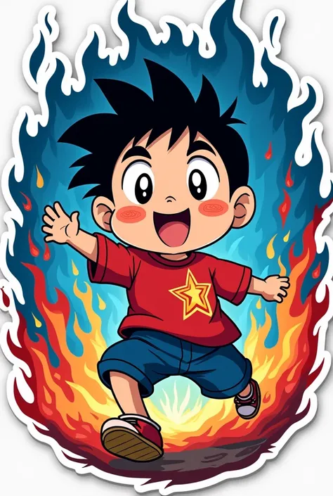 Shin-chan sticker in back blue red fire 