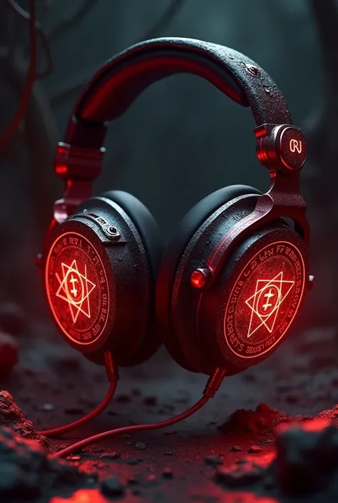 Earphones, dark red colour, magic style, evil