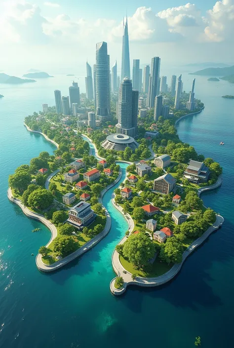 The city floating on the water has complete facilities such as hospitals, schools, shopping malls, government offices, parks, transport points connecting from sea to land, there is a fast and comfortable transit, a source of energy from water, solar and wi...