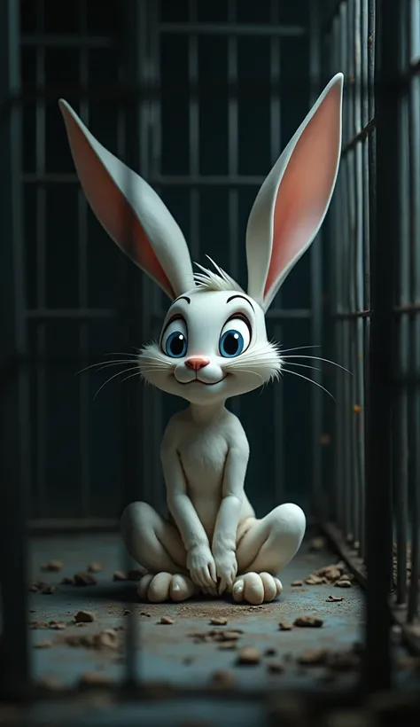 Thumper, the once joyful white rabbit, now lies in his cage, his large eyes filled with despair. His  is too weak to move, and he barely has the strength to lift his head. The room is dark and cold, and the cruel human, Grizzle, has abandoned him to his mi...