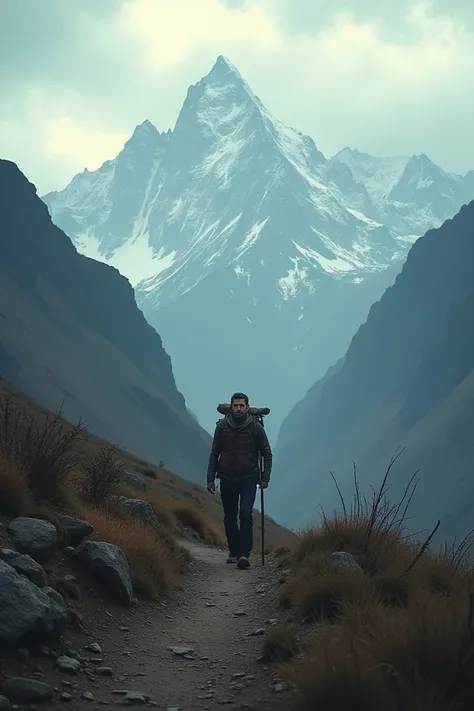 Lonely traveler on a mountain in Peru