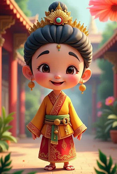 A person cartoon wearing an thailand national costume stlye.