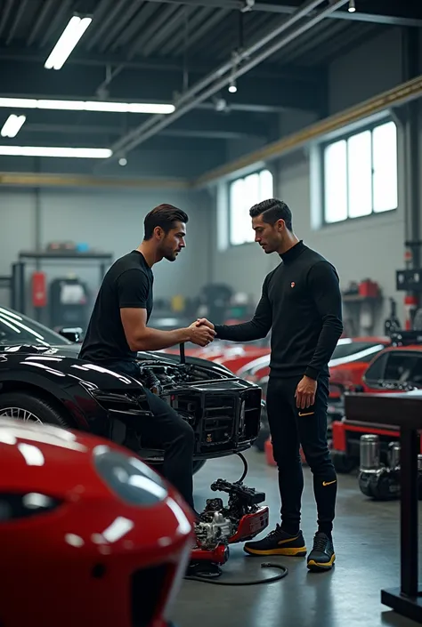 Cristiano Ronaldo has working with YouTuber IShowSpeed in a car workshop."