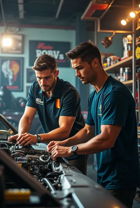 Cristiano Ronaldo (with clear face) has working with YouTuber IShowSpeed in a car workshop."