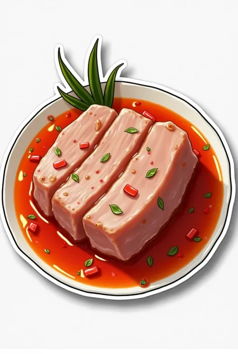 make a sticker of boiled meat with spicy fish sauce