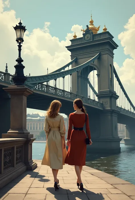 Girls in St. Petersburg ,  on the background of drawbridges