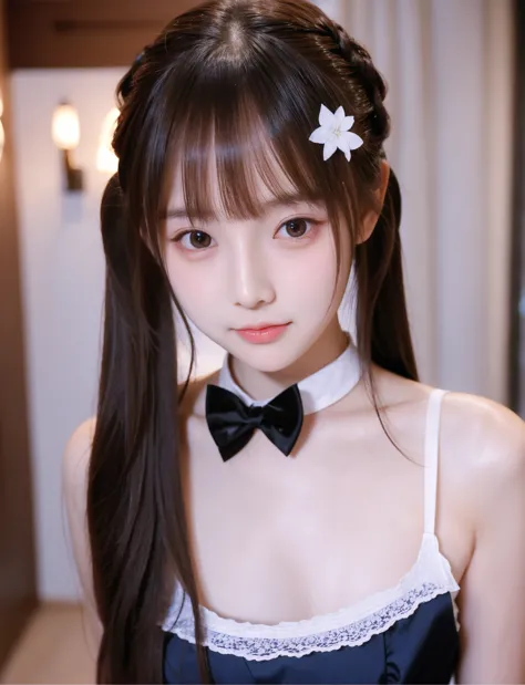 maid,cute pretty girl,masterpiece,high definition,4k,8k,16k,odango hairstyle,black hair,slender body