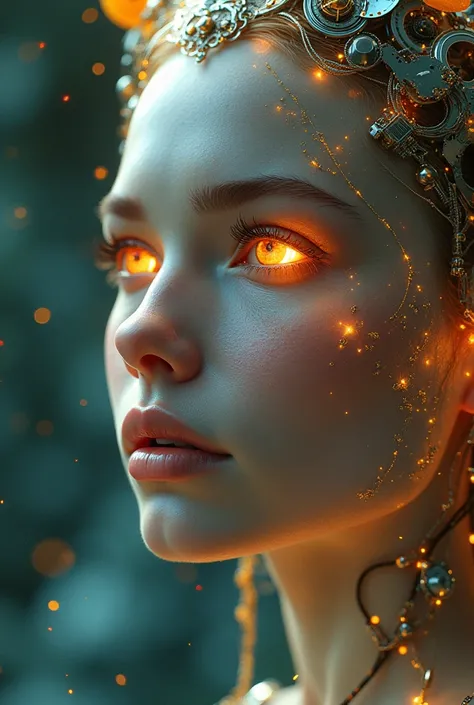 The goddess of wisdom and intelligence, up close, cybernetically enhanced. High Resolution, Masterpiece, Award Winning, Best Quality, High Details, High Quality, UHD, Optical Illusion, Impressionism, Art Deco, Cinematic, Cinematography, Futurism, Hyperreal...