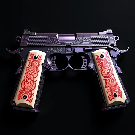 Double pistol,  Black Ebony Gravity Engraved Shiny Purple, White Ivory Engraved Fire Red Fire Shiny ,precise,  best quality , reference from dantes Gun in DMC 5 ,