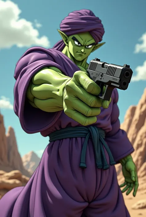 Piccolo from Dragon Ball with a Glock