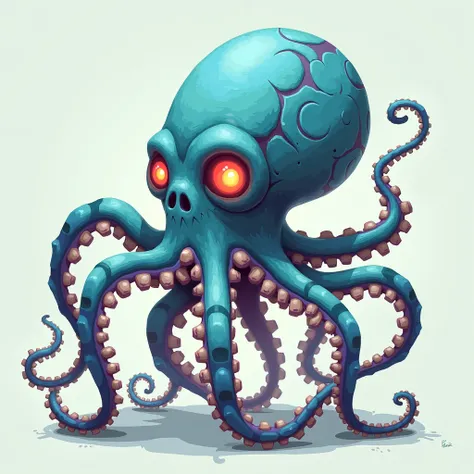 Undead octopus, clean blank background, fantasy digital concept art, profile picture, colorfull, creepy, cute