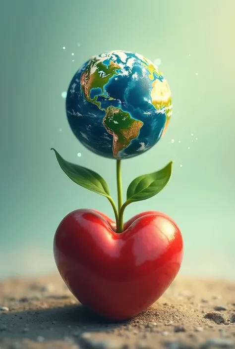 A sprout sprouting from a heart with a planet Earth in place of leaves
