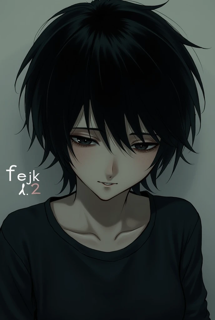 Head, Black hair, sad, emo, text FEJK 2