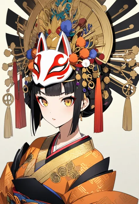 anime、Woman wearing a fox mask、luxury、Oiran、high resolution、high quality、beautiful、beautiful、With kissel、Upper Body、