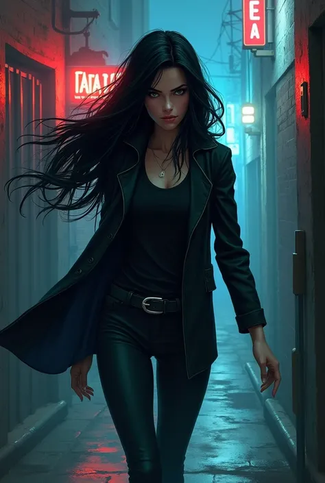 Arcane league of legends film style girl with black long hair theft 