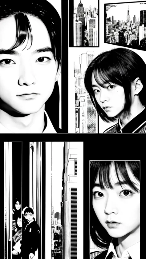 Monochrome Comics、Four-panel comic strip 、(masterpiece,   best quality:1.2),     chrome comics      、Japanese Manga  、   Chinese style comic   、Draw in 2 frames