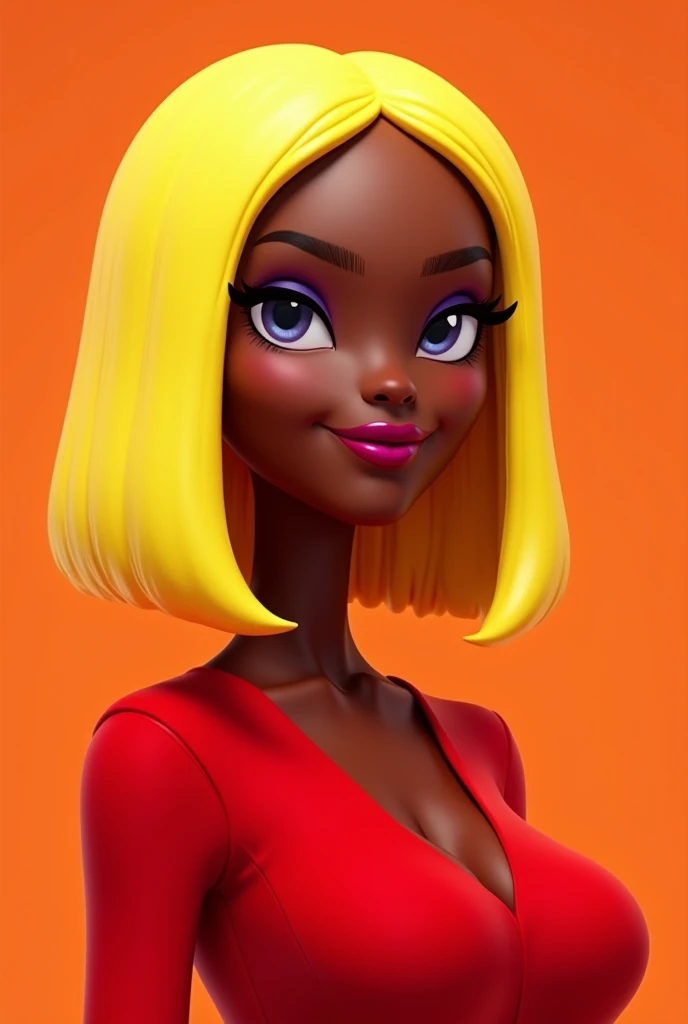 A black woman with blonde hair wearing red clothes and roblox avatar style 