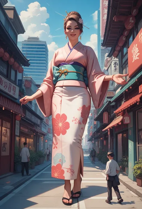 Giantess. Kimono. Modern City Setting. 21st Century.