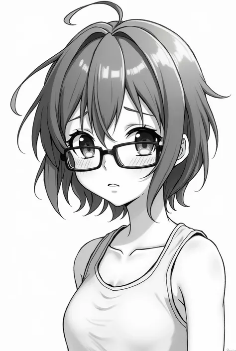 (Amazing. Super high quality. So beautiful. Super detailed. Perfect face. Perfect eyes. Perfect anatomy. A masterpiece. Incredible.) 2D, Japanese animation cel. Black and white illustration. Pencil drawing. Tired face. A petite female boxer with short hair...