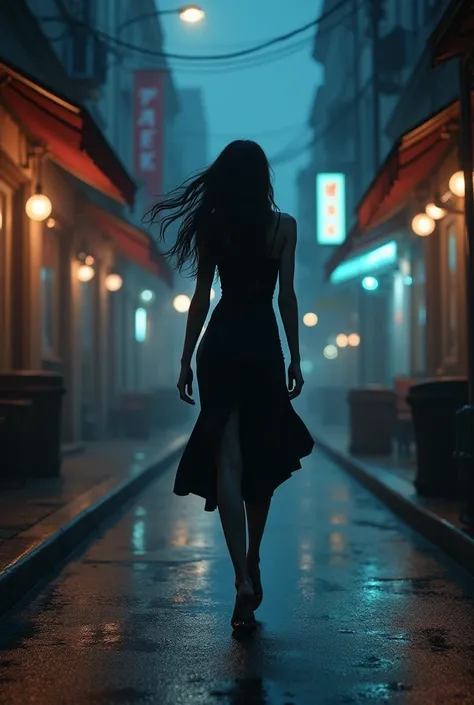 A woman walking in the night